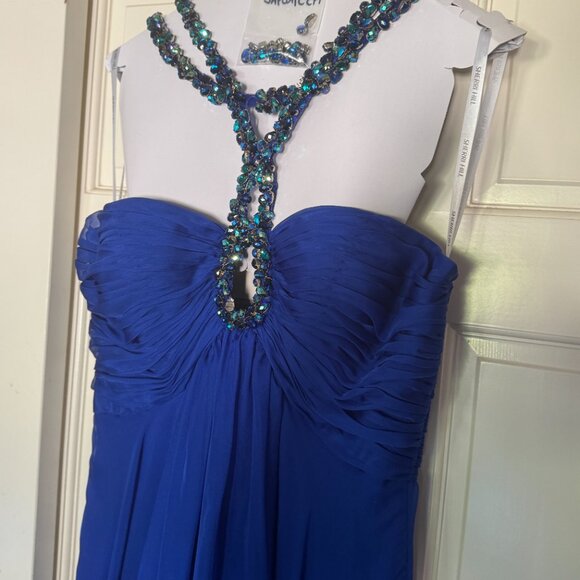 Sherry Hill Royal Blue Jeweled Prom/Formal Dress - Picture 3 of 9